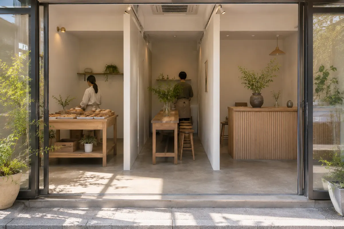 商店街の元洋品店を、3つに分ける